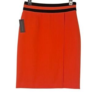 WORTHINGTON‎ 4 Zydeco Red Orange Pencil Skirt Faux Wrap Side Zip Career Office